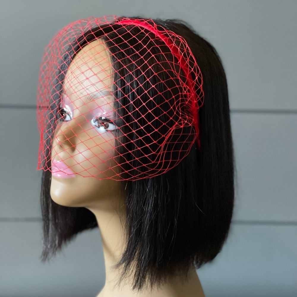 New Red Women birdcage with black veil elegant beautiful comfy classic headband